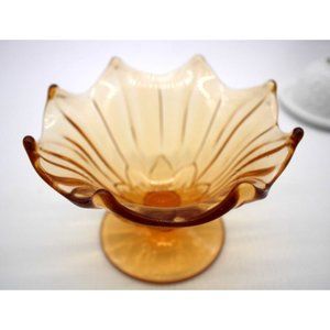 Vintage Westmoreland LT Amber Candy Fruit Nut Footed Handkerchief Lotus Bowl
